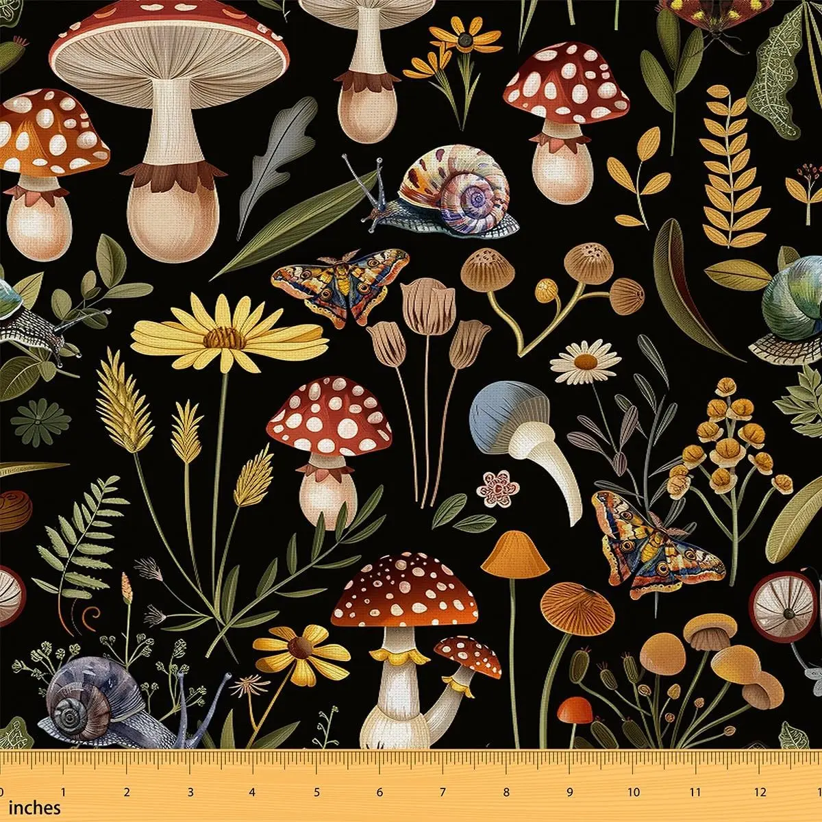 Cute Mushroom Upholstery Fabric,1 Yard,Boho Fungus Fabric by The Yard,Wild Mushroom Stuff Waterproof Outdoor Fabric,Floral Reupholstery Fabric, Elegant Floral Fabric