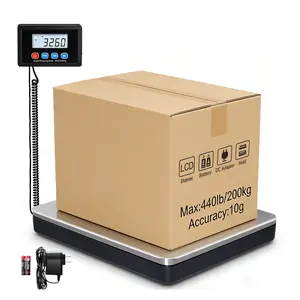Digital Shipping Scale 200kg/440lb with 10g Accuracy, Stainless Steel Platform Postal Scale with Hold/Tare Function, Luggage Parcel Express Courier Pet Scale for Packages Small Business, Battery & AC/DC Adapter Powered