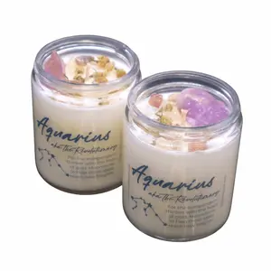 Aquarius Zodiac Crystal Candle • Perfect Birthday Gift for January February • Amethyst Chamomile Infused • Handmade • Black Owned Apothecary Shop • Moon Flower Mist Strong Scented, Long Lasting Candles