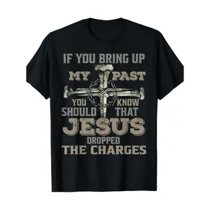 Men'S Inspirational Cotton T-Shirt - "If You Bring Up My Past, You Should Know That Jesus Dropped the Charges" with Cross Graphic, Casual Crew Neck, Short Sleeve