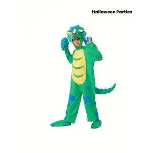 [Halloween Dinosaur] Halloween Christmas Kids' Dinosaur Outfit|     Featuring Headgear, a Triceratops Jumpsuit, Dinosaur Eggs, And Foot Muffs Boys And Girls