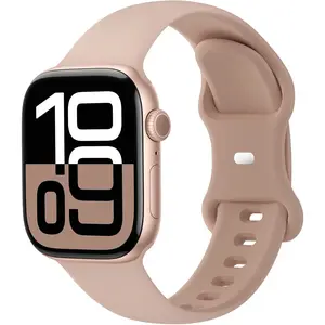 BASIC SUPPLY Sport Band Compatible with Apple Watch 49mm 46mm 45mm 44mm 42mm 41mm 40mm 38mm Women Men, Replacement Soft Silicone Sport Strap Wristbands for iWatch Series 10/9/8/7/6/5/4/3/2/1 Ultra SE, Milk Tea