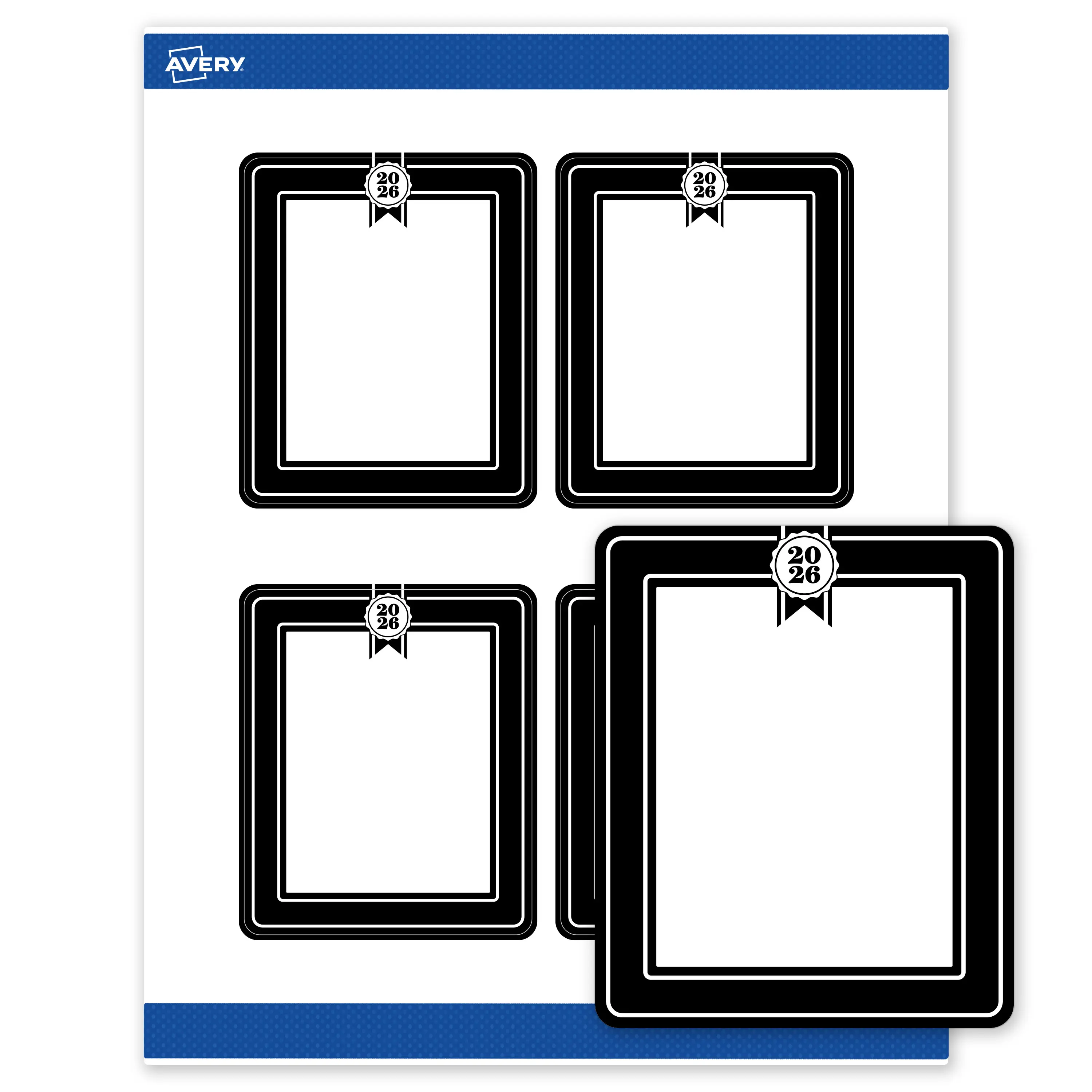 Avery® Printable Rectangle Labels, 4" x 3-1/3", Matte White, Sure Feed® Technology, Pre-printed 2026 Black & White Seal Design Great for Graduation, Laser & Inkjet Compatible, 40 Total