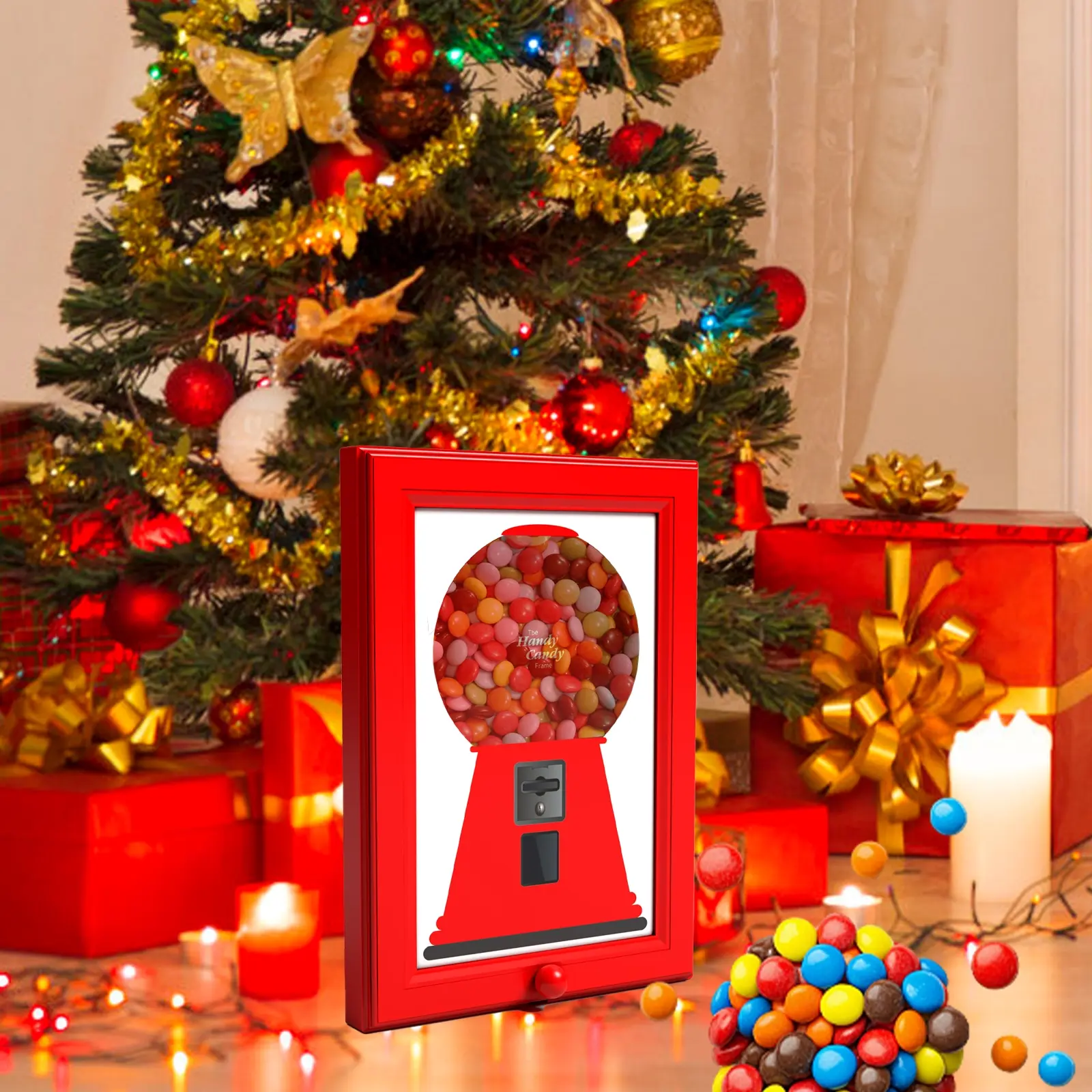 Manual Lever Candy Dispenser & Photo Frame, Vintage Gum Machine Holiday Decor, Durable Plastic Decor, No Power Needed, Non-Toxic Snack Storage Box, Perfect Gift