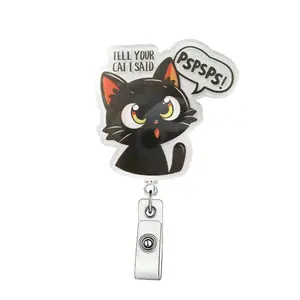 Cute Cat Design Badge Holder, Badge Reels Retractable, 1 Count Retractable Badge Clip, ID Card Holder for Student Office Staff Doctor Nurse Teacher