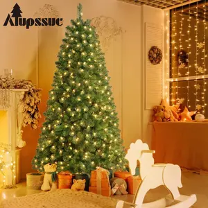 Alupssuc 2025 4/5/6/7.5/9FT Pre-lit Hinged Artificial Christmas Tree with Warm White Lights, Perfect for Christmas Decoration