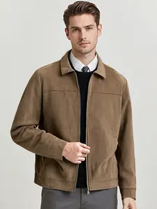 Men's Casual Jacket, Zipper Closure, Collar Design, Simple Versatile Light Business Style, Easy Care Faux Suede Fabric, Spring & Fall Coats