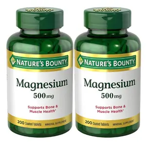 2 Pack Nature's Bounty Magnesium Supplements 500mg Tablets, Support Bone & Muscle Health, 200 Count Healthcare Vitamin