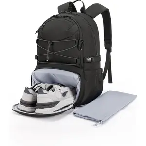 Gym Backpack with Shoes Compartment, Travel Backpack for Men Women, Stylish Workout Sport Bag for Yoga, Casual Weekender Carry On for Flight, College, Outdoor, Black