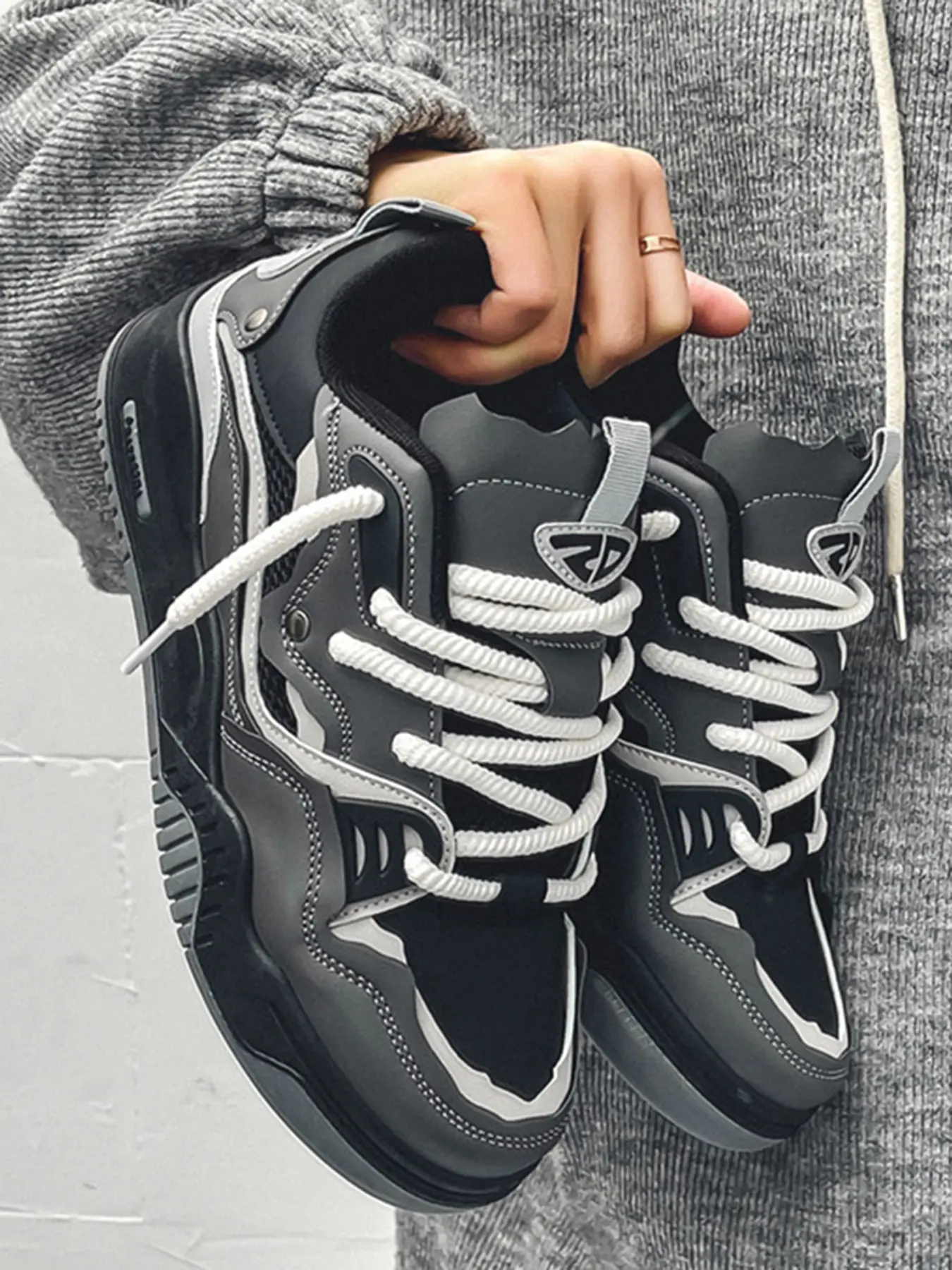 Men's Fashion Thick Sole Shoes, Trendy Outdoor Comfort Sports Casual Sneakers Trainer, Wide Fit Anti-Slip Wear-Resistant PU Leather, Chunky Sole, Casual Trainer Footwear, Trendy Trainers