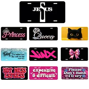Durable Jesus Cross License Plate, Christian Religious Decorative Car Tag, Black-White Faith Symbol Aluminum Cover, Standard US Size for Cars, Trucks, SUVs