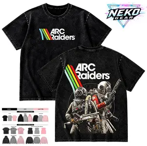 Men's Neko Gear ARC Raiders Washed Graphic T-Shirt - Aesthetic Ribbed Breathable Fabric Casual Sci-Fi FPS Gaming Streetwear Oversized Tee