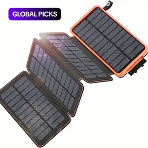 Solar Powered Power Bank, Portable Solar Rechargeable Phone Charger with Foldable Solar Panels, 20000mAh High Capacity Solar Power Bank for Smart Phones, Tablets