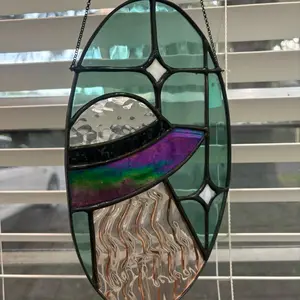 UFO Handmade Stained Glass Sun Catcher, Iridescent Glass