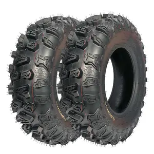 Heavy Duty 4PR All Terrain ATV/UTV Tires Set - Tubeless, High Traction, Deep Run for Mud, Sand, Trail - Fits 25x8-12 Wheel Size