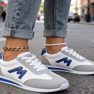 Women’s Retro Running Sneakers Classic Lace Up Casual Trainers Lightweight Breathable Athletic Shoes Comfortable Cushioned Walking Sneakers Non Slip Fashion Sport Shoes for Travel Gym Outdoor Jogging Everyday Wear Trendy Vintage Style Stripe Sneakers