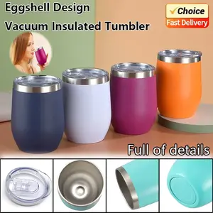 360Ml Stainless Steel Eggshell Wine Tumbler Double Wall Vacuum Insulated Cup for Coffee Tea Office Home Travel NONE