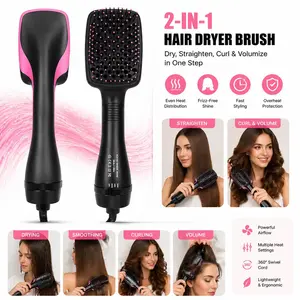 2-in-1 Hair Dryer Brush, Hot Air Brush for Curling & Straightening, Volumizing Blow Dryer Brush for Fast Styling #SummerVibes