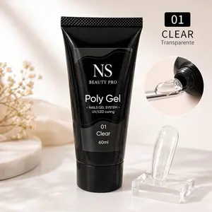 NS Beauty Pro Poly Gel Clear 60ml - Transparente Nails Gel System for UV/LED Curing - 01 Clear