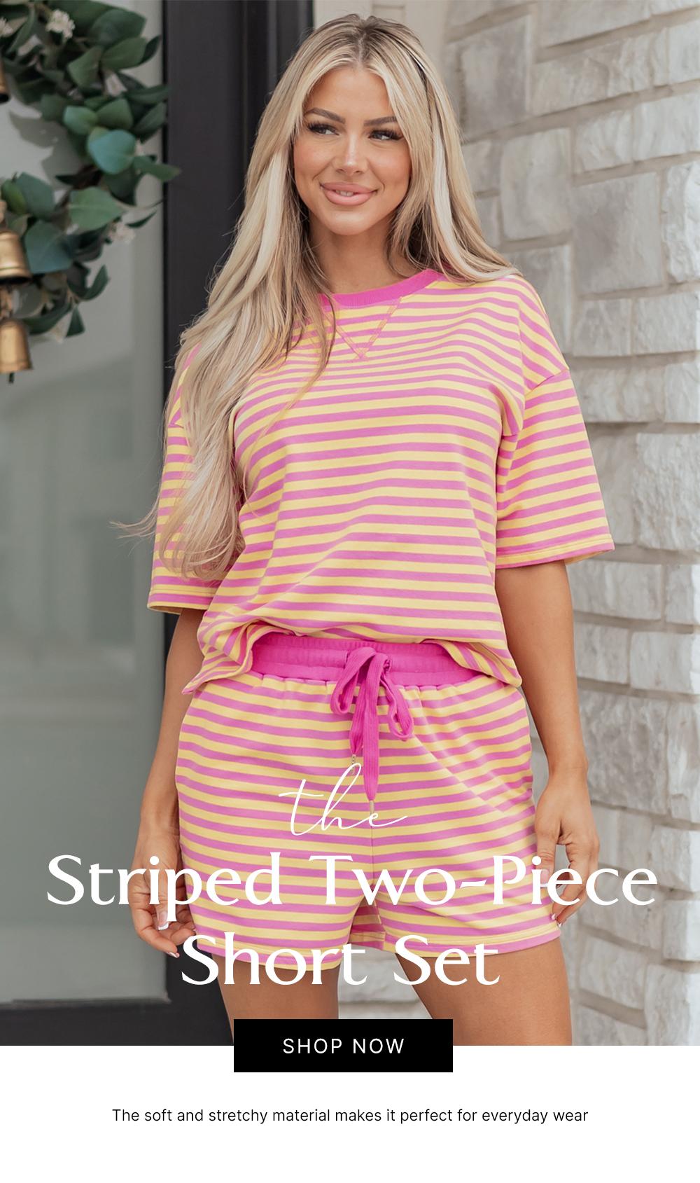 Asvivid Women's Stripe Two Piece Set Drop Shoulder Casual T Shirt & Short Set - 2 Pieces Set Versatile Summer Outfit Clothes