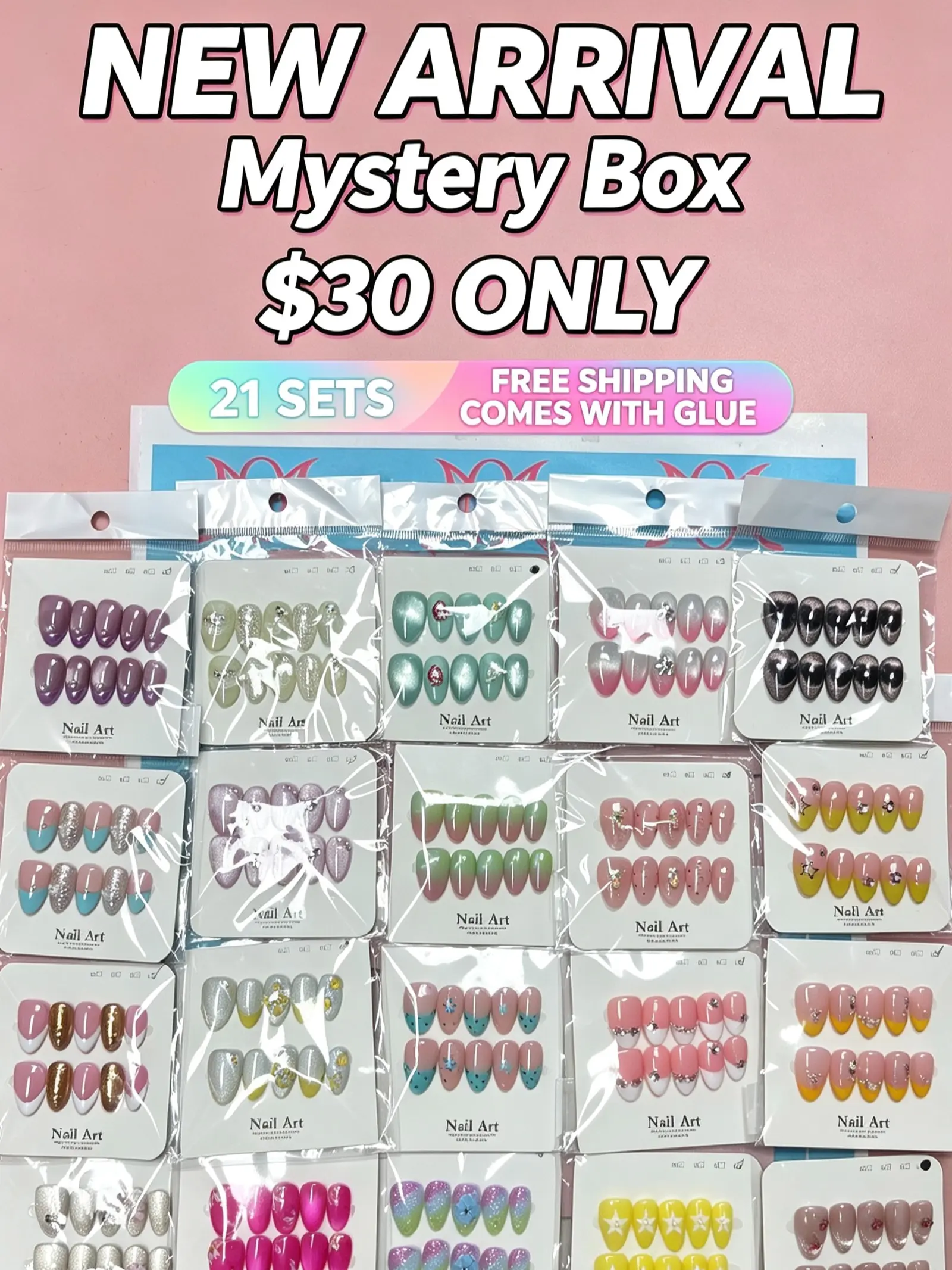 Fancia(22521)gc.New Arrival 21 Sets Mystery Press‑On Nails Only $30, Multiple Sizes Lengths & Shapes
