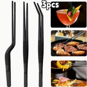 3pcs Fine Cooking Tweezers Set, Professional Stainless Steel Food Tongs, Kitchen Black Long Chef Tweezer for Cooking, Plating, Decorating and BBQ, Reusable, Utensils, Bbq Tools, Grill Utensils