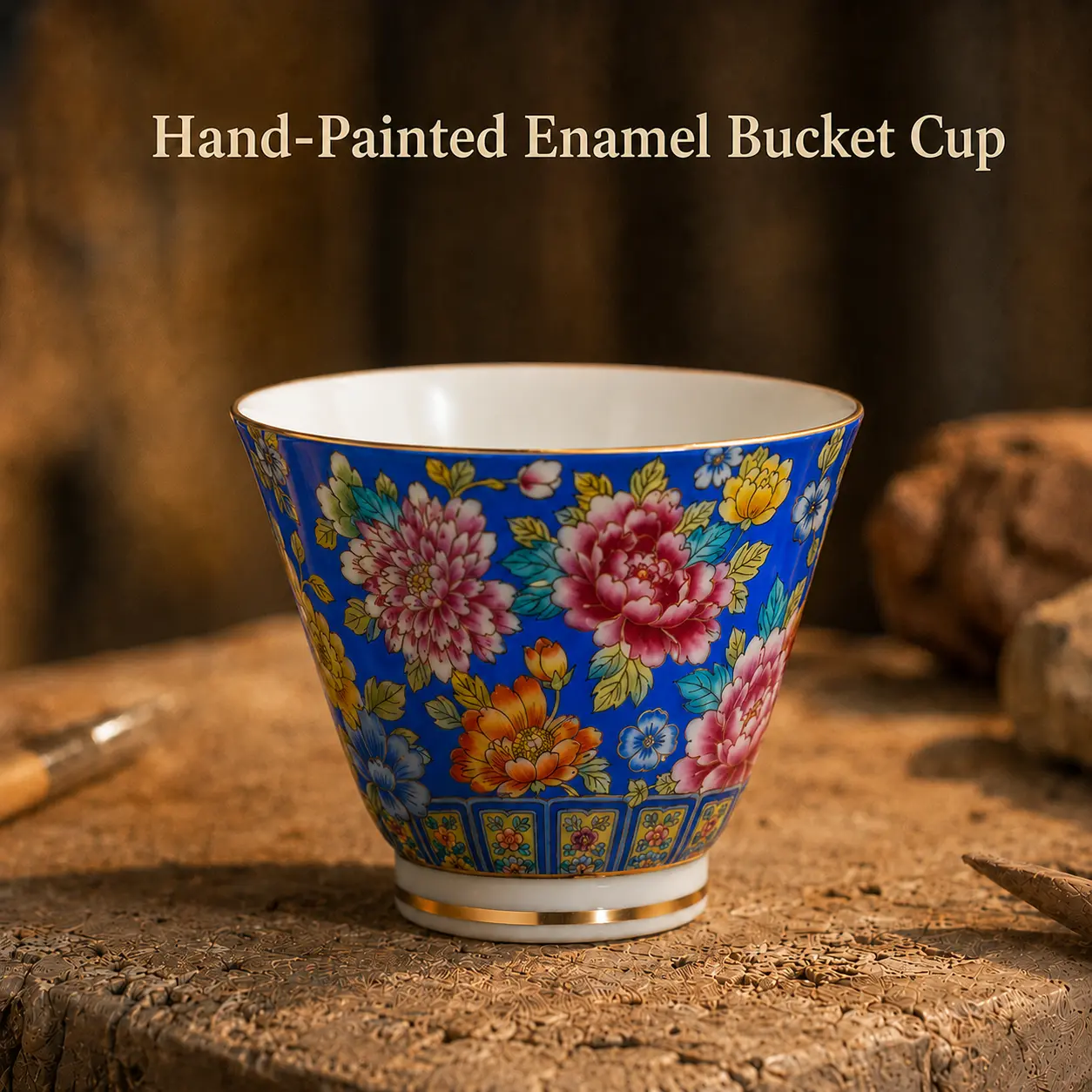 Hand-Painted Enamel Bucket Cup