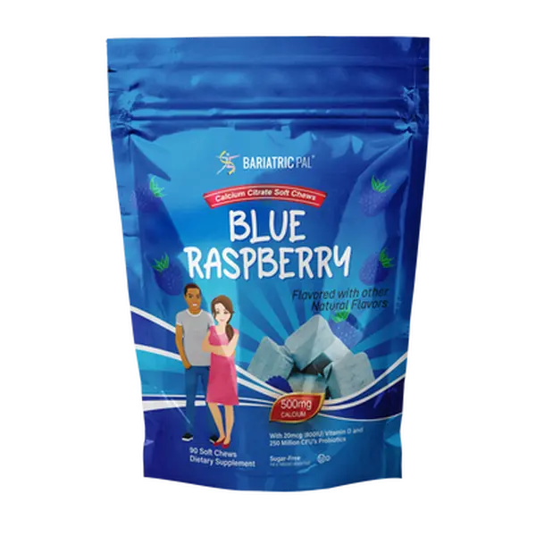 BariatricPal Sugar-Free Calcium Citrate Soft Chews 500mg with Probiotics - Blue Raspberry