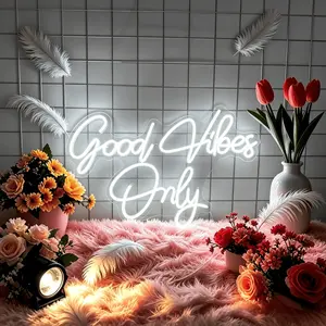 Good Vibes Only Neon Sign, USB Powered Dimmable Ice Blue Cyan LED Neon Light, Aesthetic Positive Quote Wall Decor for Bedroom Gaming Room Man Cave Home Bar, Motivational Gift for Her Teens Gamers