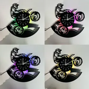 Vintage Motorcycle Vinyl LED Wall Clock,Vintage Irregular Shape Design for Living Room, Bedroom, Office - Valentine's Day, Christmas Gift,  Motorcycle Decor,Wall Decor, Birthday, Christmas gifts, Mother's Day, Ramadan, Valentine's Day