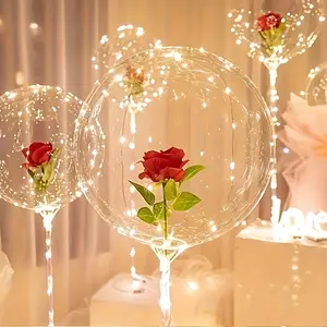 10pcs AA Battery Operated LED Light Up Balloons with Red Rose, Plastic Helium Floating Handheld Glowing for Valentine's Day, Proposal, Wedding, Outdoor Decoration, Independence Day