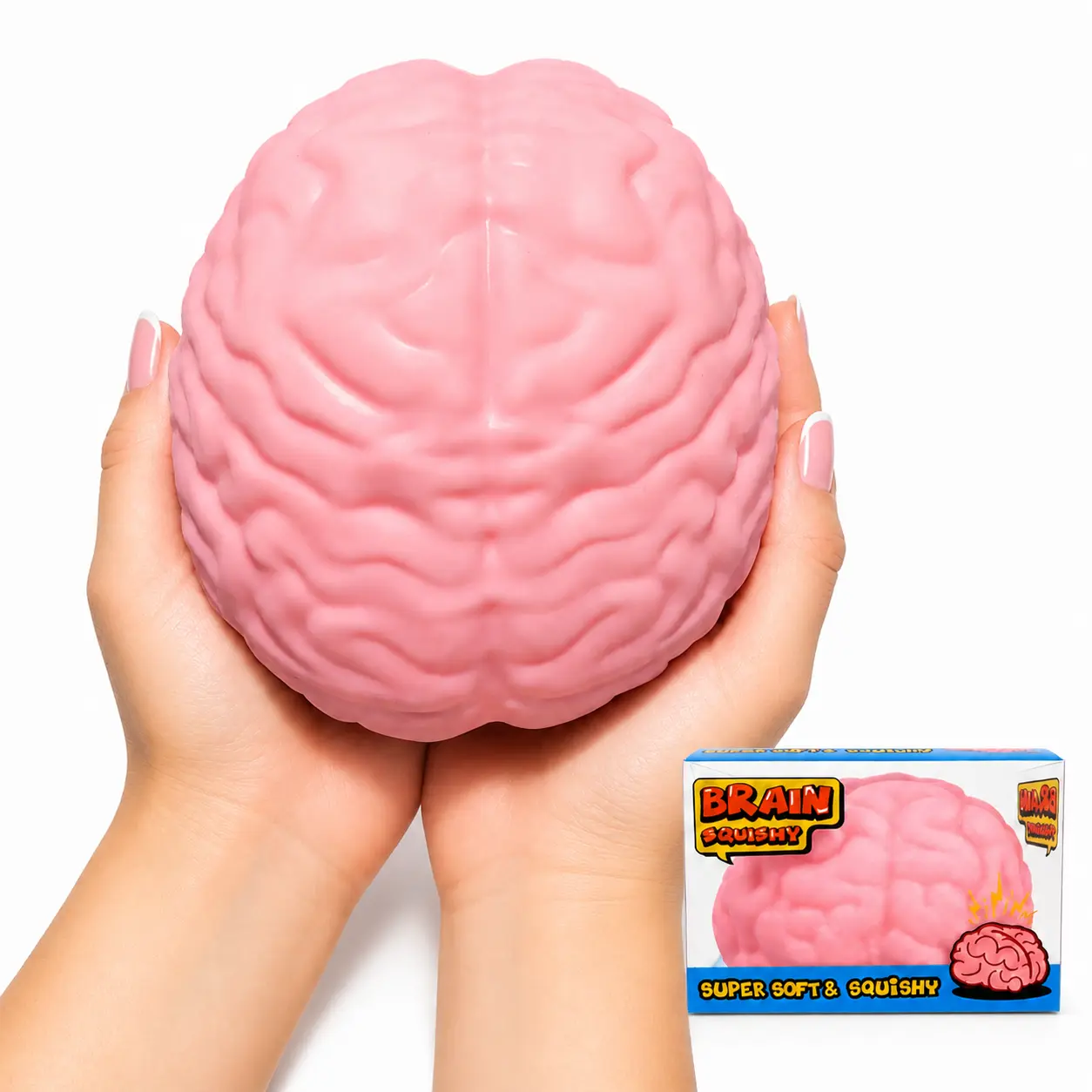 Large Brain Squishy Toy - Halloween Unisex ADHD Focus Fidget, Humor + Stress Relief Aid, Pinch & Stretch Tactile Sensory Toy, Calming Stress Ball, Party Favors Classroom Prizes Goodie Bag Fillers