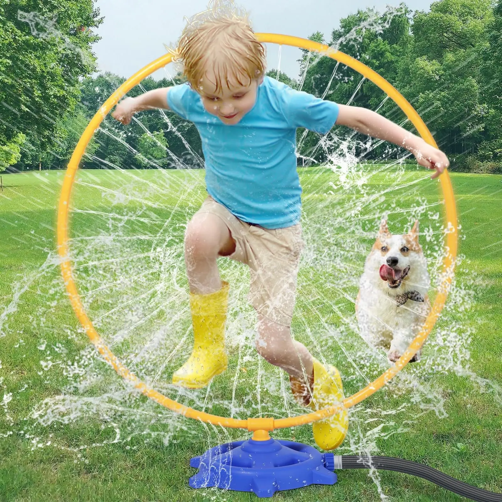 2-In-1 Water Toy Waterblaster, 360° Spinning Sprinkler Ring, Fun Outdoor Play for Kids & Pets, Backyard & Party Summer Fun, Unisex, No Battery Needed, Outdoor Water Soaker