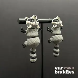 Raccoon Ear Buddies Earrings - Cute Unique Design Printed Locally and Handcrafted