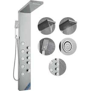 VEVOR Shower Panel System, 4 Shower Modes Shower Panel Tower, Rainfall, Waterfall, 5 Full Body Massage Jets and 3-Setting Handheld Shower Head with 59 Hose, Stainless Steel Wall-Mounted Shower Set