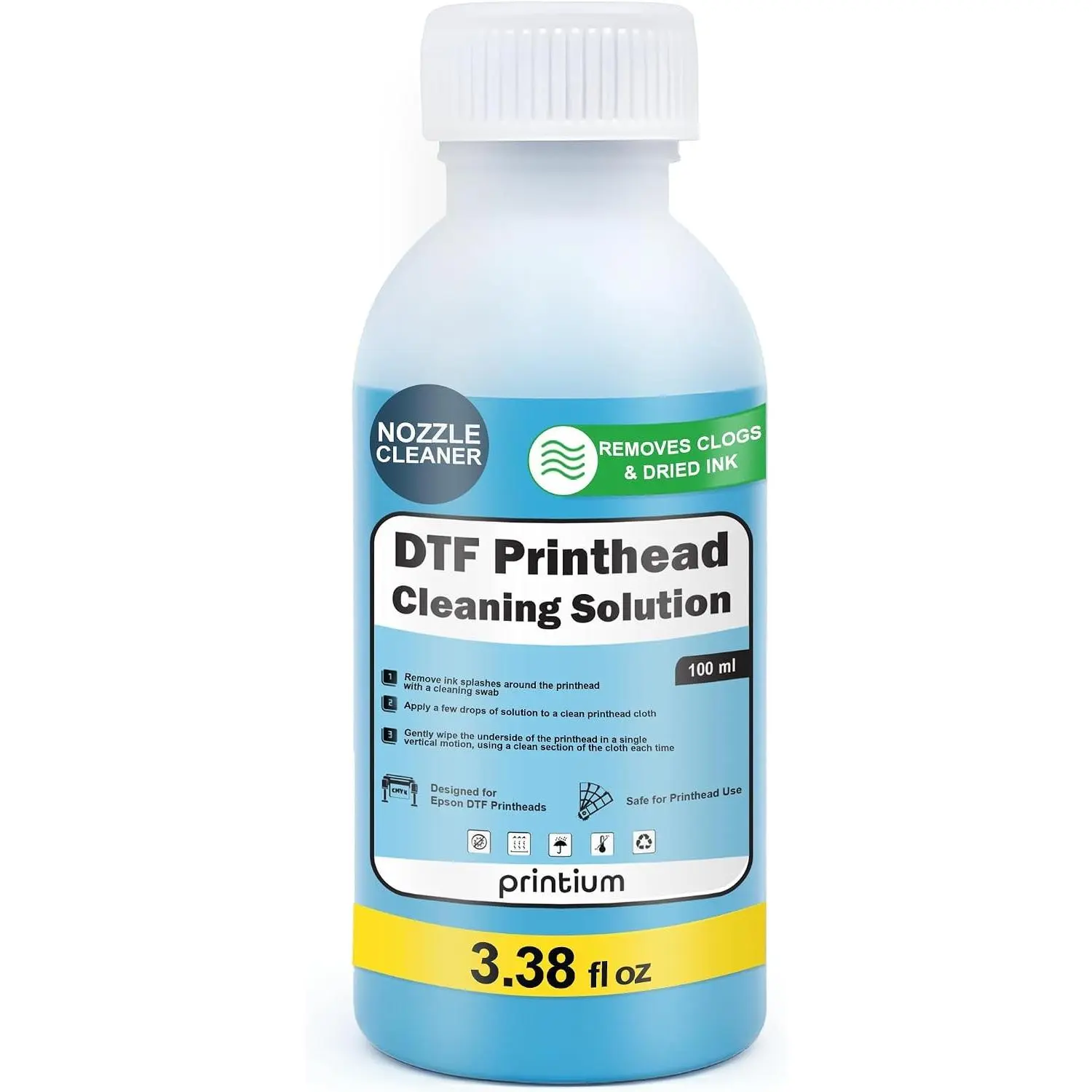 DTF Printhead Cleaning Solution 3.38 fl oz (100ml) | Dissolves Ink Clogs & Restores Flow | For I3200 ET8550 L1800 XP15000 XP600 R1390 & All Printheads | Nozzle Care & Printer Head Kit