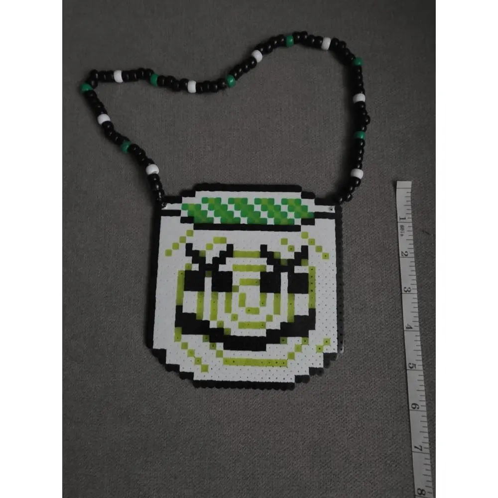 Marshmellow Perler Bead Necklace with Green and Black Beads, Featuring a Unique Design, Perfect for Everyday Use