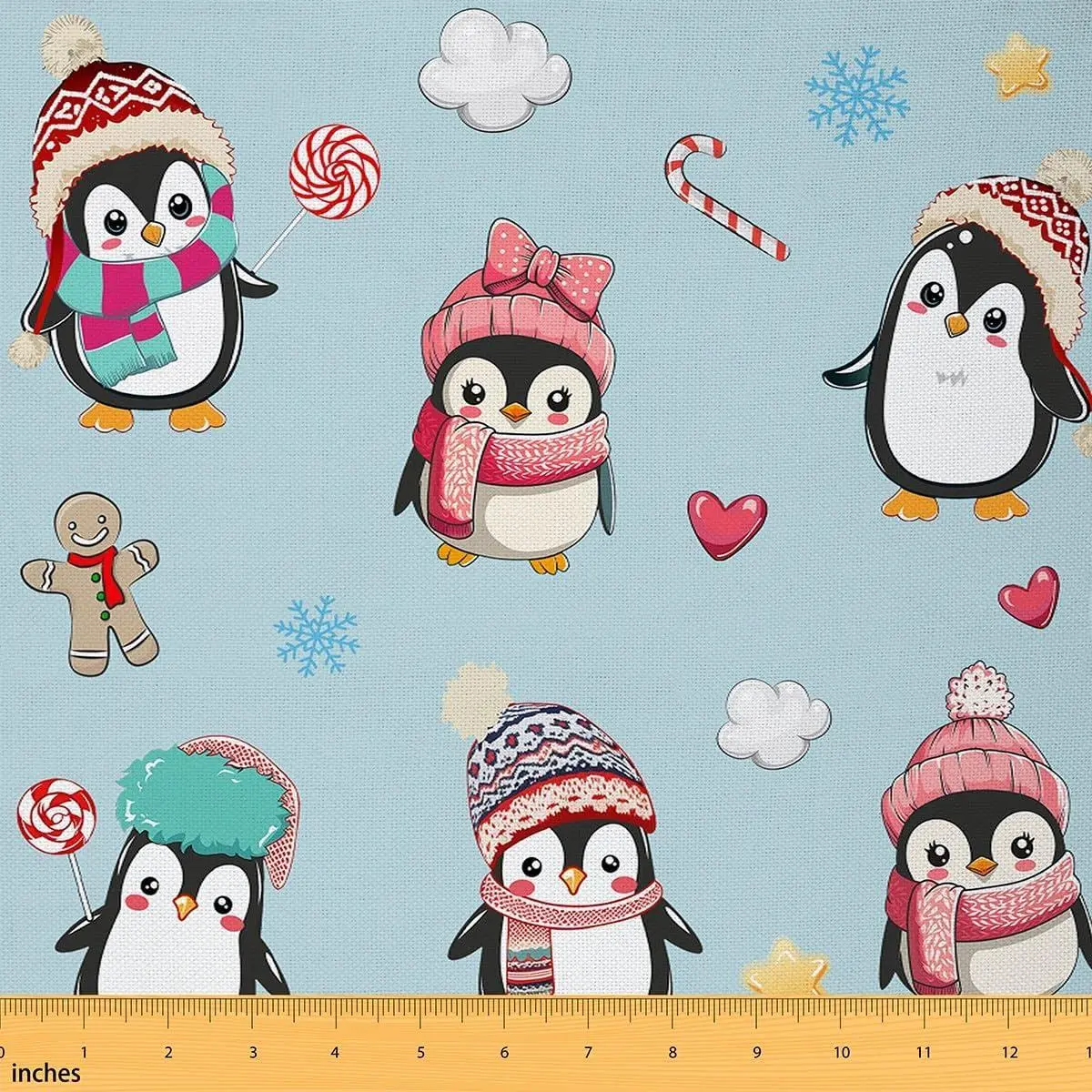 Cute Penguin Fabric Lovely Wild Animals Decor No Stretch Fabric Sewing Cartoon Stars Winter Christmas Themed Soft Flannel Polyester Fabric DIY Home Accents Pre-Cut