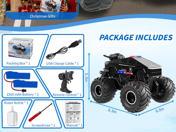Waterproof Amphibious RC Car: 1:18 Scale 4WD Off-Road Monster Truck with Realistic Smoke, 360° Stunts & 2.4GHz Control. All-Terrain Vehicle, Perfect Gift for Boys Girls Ages 6 7 8-12.