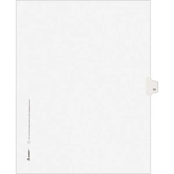 Avery AVE11923 Numeric Divider- 13- Side Tab- 11 in. x 8.5 in.- 25-PK- White