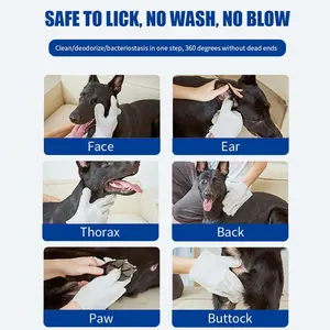 Thick Pet Bathing Wipes for Dogs & Cats, Cleaning & Odor-Controlling Grooming Gloves, Nourish Fur Glove Wipes for Daily Care and Traveling, Rinse Free, Unscented, 6 PCS