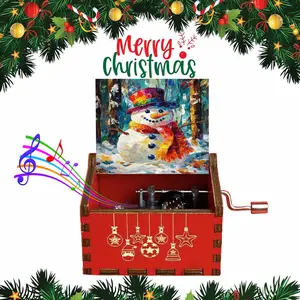 1pc Vintage Wooden Hand-Cranked Music Box, Vibrant Snowman pattern, Christmas Gift for Family and Friends, Ideal for Birthdays, Christmas gifts, New Year's gift, Home Decor Item, Musical Boxes