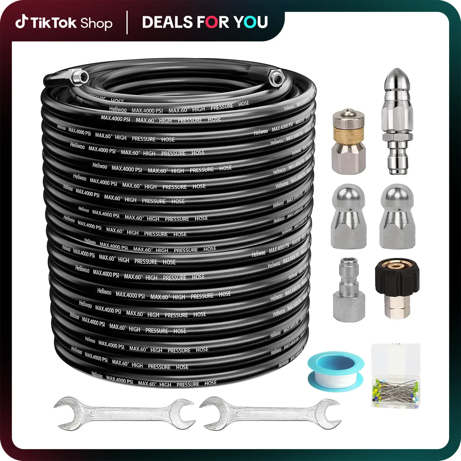 Sewer Jetter Kit for Pressure Washer,4000PSI Hydrojet Drain Cleaning Kit with Button Nose 1/4 Inch NPT Rotating Sewer Jet Nozzle Spanner