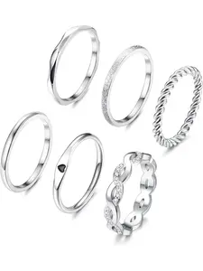 6 Pcs Stainless Steel Rings for Women Set Knuckle Rings Stackable Simple Carve Heart Wedding Bands Engagement Promise Eternity Bands Thumb Rings for Women