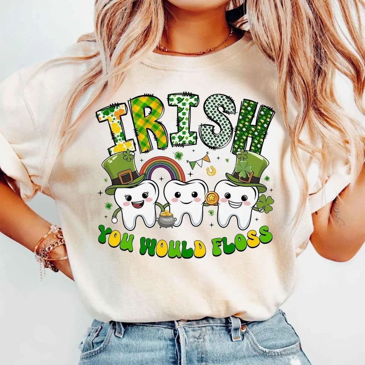 Irish You Would Floss St Patrick’s Day T-Shirt, Dental Office St Paddy’s Tee, Dental Hygienist Assistant Gift, Dentist Shirt