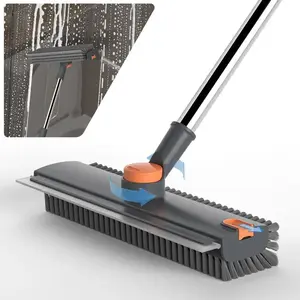 Floor Scrub Brush 3-in-1, Heavy-Duty Stiff Bristle Floor Scrubber with 54-Inch Adjustable Long Handle and Scraper, Bathroom Shower Kitchen Patio Garage Pool Wall Deck Cleaning Brush for Deep Cleaning Floors and Tough Dirt Removal