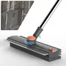 3-in-1 Floor Broom with Heavy-Duty Stiff Bristle PVC Scrub Brush, 30-40-50 In Adjustable Handle (Max 54 In), Scraper & 360-Degree Rotating Head - Durable Brooms for Bathroom, Household Items Deep Cleaning