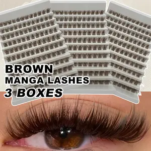 Three Boxes 360Pcs D Curl Brown Eyelashes Fluffy Wispy Cluster Lashes 8-16mm Mixed Length DlY At Home Suitable For Holiday Parties Halloween Christmas Cat Eye Lashes, Lash Clusters, Individual Eyelashes, Diy Lash Extensions, Cosmetic