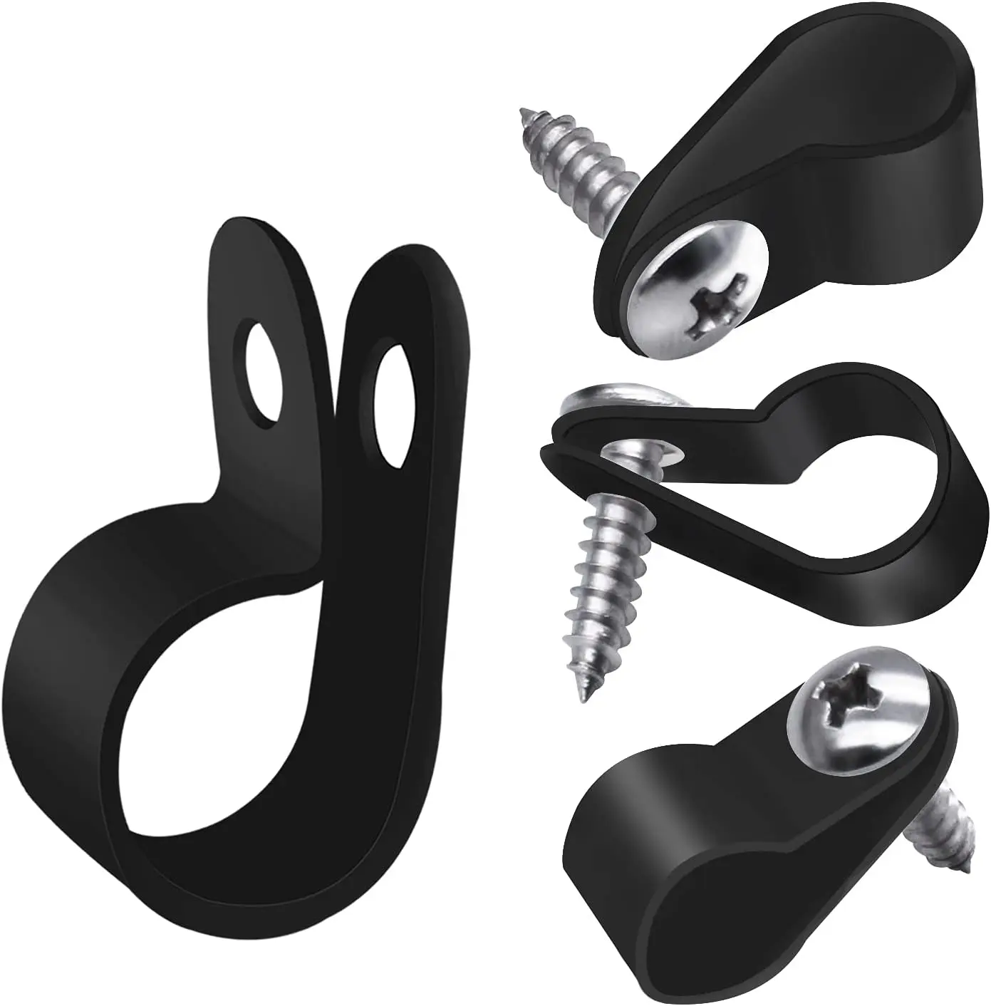 50 count 1/2 Inch Rope Light Clips P-Style Mounting Clips Plastic  Clamps with Compatible Stainless Steel Pan  Phillips Screws for Wire Management M-030-BK-LS