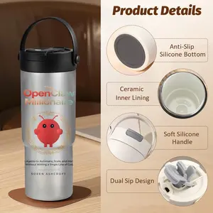 Popular AI O-Openclaw Pattern Vacuum Flasks New Upgrade Multi-Use Insulated Travel Mug – Ceramic Lined Tumbler with Tea Infuser, Hidden Straw & Non-Slip Base, Vacuum Cold Retention Coffee Water Bottle 700ml